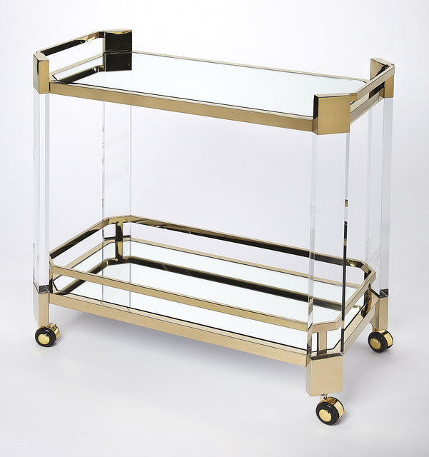 Charlevoix 32 in. W Rectangular Acrylic-Mirrored Glass-Metal 2 Tier Mobil Serving Cart by Butler Specialty Company
