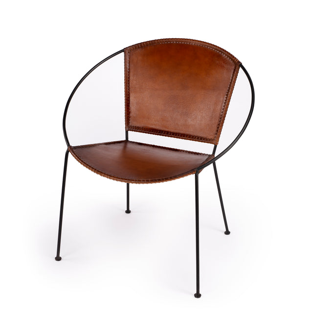Milo 16.5 in. Seat Height Leather and Iron Orbital Shaped Accent Chair by Butler Specialty Company
