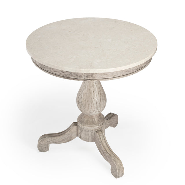 Danielle 24 in. W Round Marble and Wood Pedestal Side Table by Butler Specialty Company