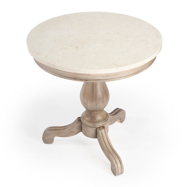 Danielle 24 in. W Round Marble and Wood Pedestal Side Table by Butler Specialty Company