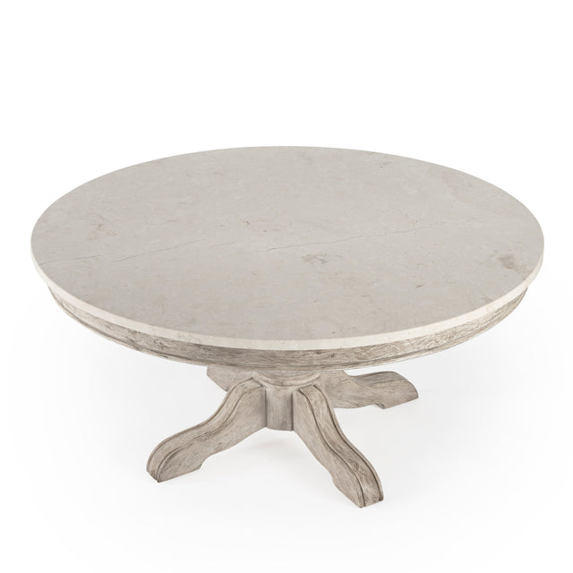 Danielle 38 in. W Round Marble and Wood Pedestal Coffee Table by Butler Specialty Company