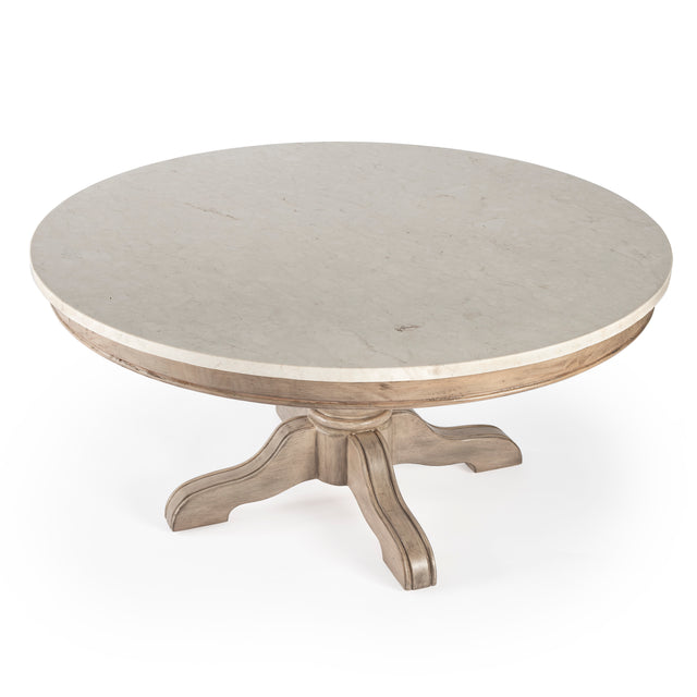 Danielle 38 in. W Round Marble and Wood Pedestal Coffee Table by Butler Specialty Company