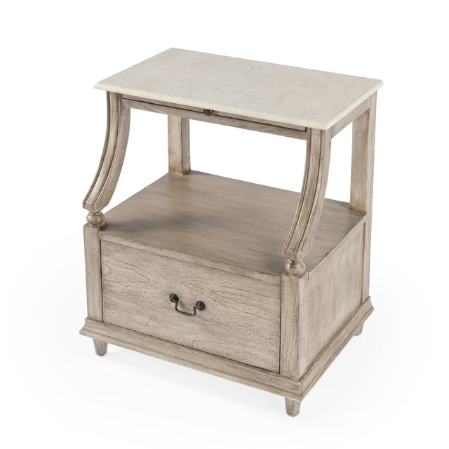 Mabel 24 in. W Rectangular Marble and Wood 1 Drawer Nightstand with Top Open Shelf by Butler Specialty Company