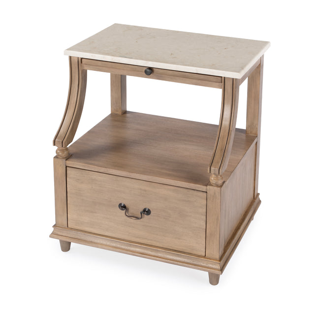 Mabel 24 in. W Rectangular Marble and Wood 1 Drawer Nightstand with Top Open Shelf by Butler Specialty Company