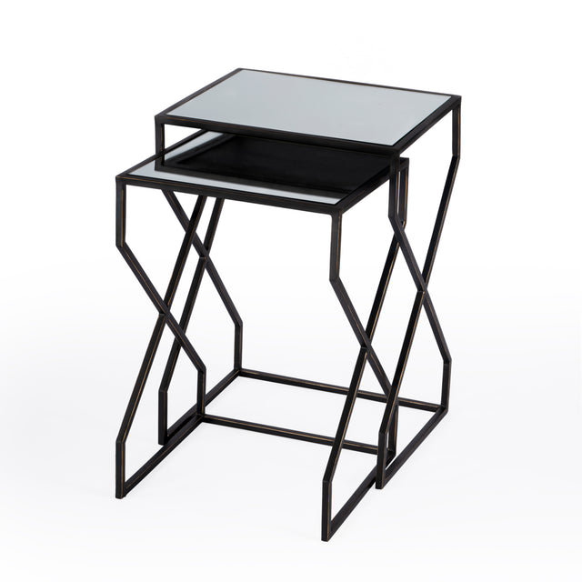 Demi Rectangular Mirror and Metal Modern Set of 2 Nesting Tables by Butler Specialty Company