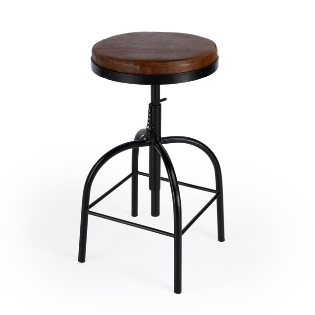 Clyde 25 in. - 34.5 in. Adjustable Height Leather and Metal Backless Bar Stool by Butler Specialty Company
