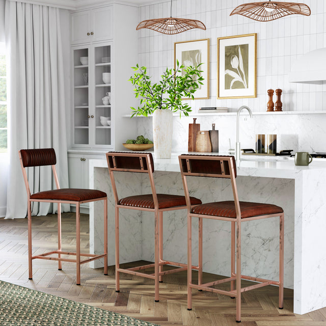 Houston 24 in. Seat Height Leather and Metal Counter Stool by Butler Specialty Company