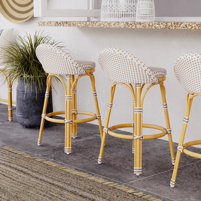Tobias 24.5 in. Seat Height Outdoor Rattan and Metal Low Back Counter Stool by Butler Specialty Company