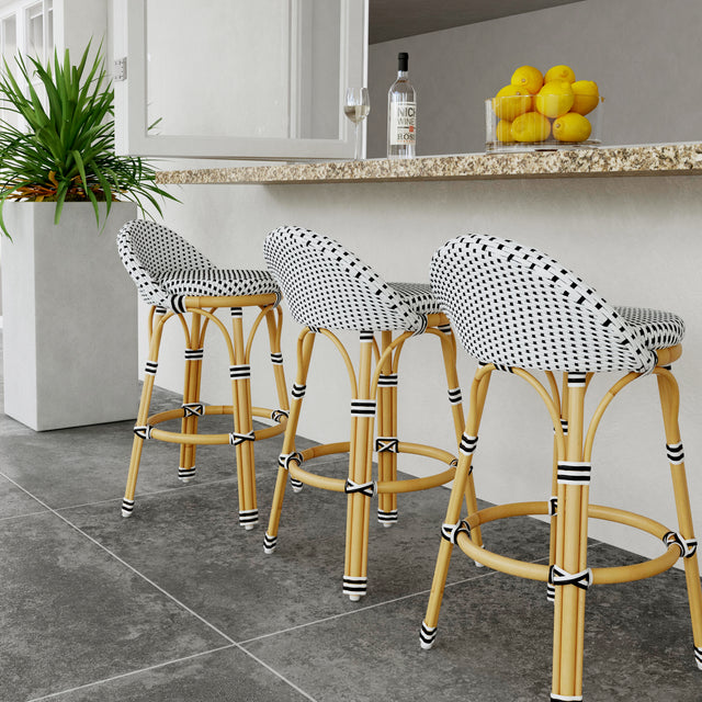 Tobias 24.5 in. Seat Height Outdoor Rattan and Metal Low Back Counter Stool by Butler Specialty Company