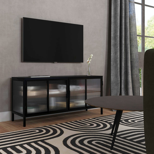 Hoxton 52 in. W Rectangular Ribbed Glass and Metal 2 Door TV Stand by Butler Specialty Company