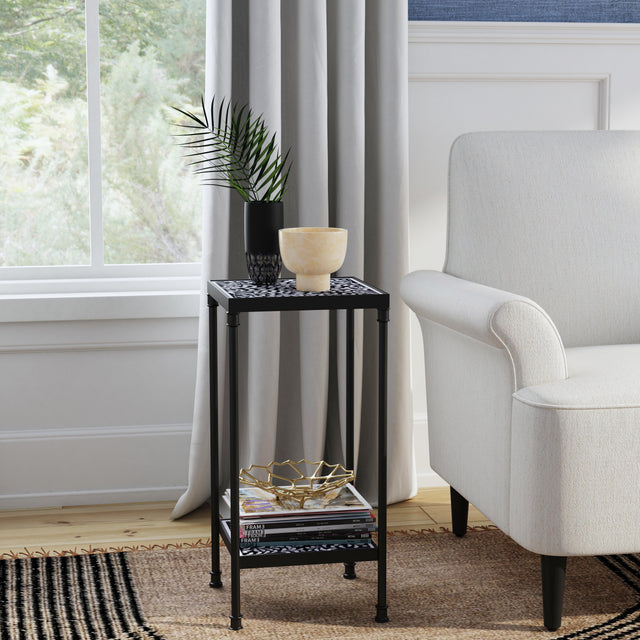 Lana 11.75 in. Square Bone Inlay and Metal Side Table with Lower Open Shelf by Butler Specialty Company