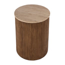 Ruby 15 in. W Round Fluted Travertine and Wood Side Table by Butler Specialty Company