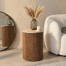 Ruby 15 in. W Round Fluted Travertine and Wood Side Table by Butler Specialty Company
