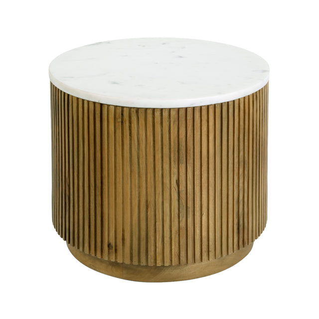 Raquel 15 in. W Round Marble and Wood Fluted End Table by Butler Specialty Company