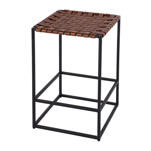 Lowell 24 in. Seat Height Leather and Iron Backless Counter Stool with Footrest by Butler Specialty Company