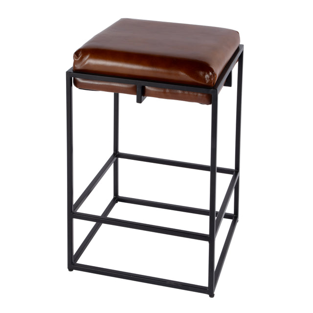 Eldridge 26 in. Seat Height Leather and Iron Backless Counter Height Stool with Footrest by Butler Specialty Company