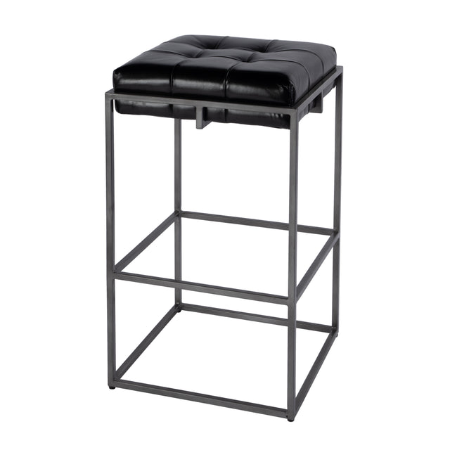 Dudley 31 in. Seat Height Tufted Leather and Iron Backless Bar Height Stool with Footrest by Butler Specialty Company