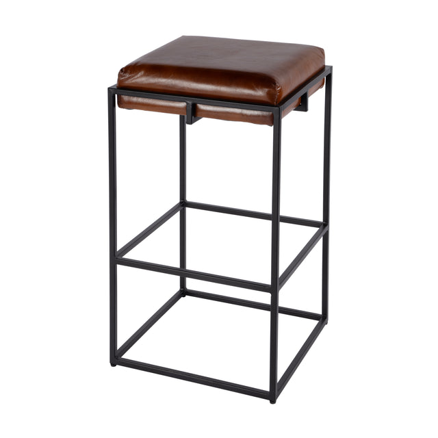 Eldridge 31 in. Seat Height Leather and Iron Backless Bar Height Stool with Footrest by Butler Specialty Company