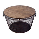 Fulton 28 in. W Round Iron and Wood Coffee Table with Decorative Handles by Butler Specialty Company