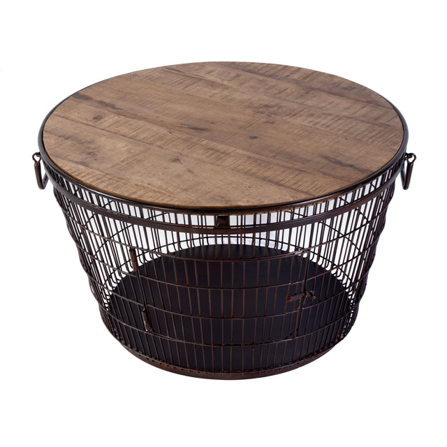 Fulton 28 in. W Round Iron and Wood Coffee Table with Decorative Handles by Butler Specialty Company