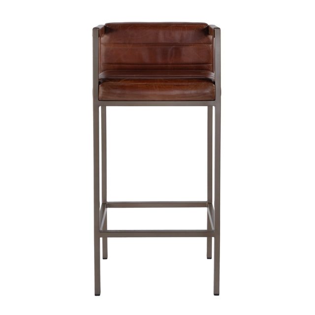 Dennis 31 in. Seat Height Leather and Iron Accent Stool with Low Back by Butler Specialty Company