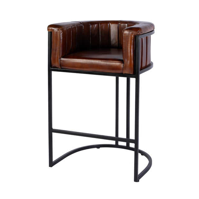 Rockford 29 in. Seat Height Leather and Iron Barrel Bar Stool with Footrest by Butler Specialty Company