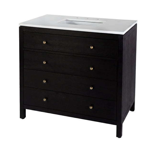 Nora 36 in. W Quartz and Wood Single Sink 3 Drawer Bathroom Vanity Set by Butler Specialty Company