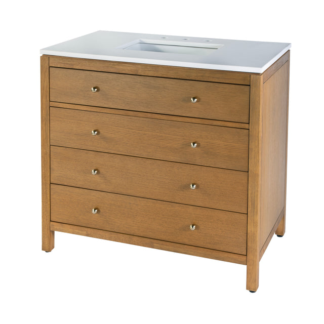Nora 36 in. W Quartz and Wood Single Sink 3 Drawer Bathroom Vanity Set by Butler Specialty Company