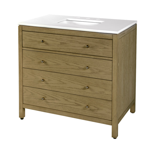 Nora 36 in. W Quartz and Wood Single Sink 3 Drawer Bathroom Vanity Set by Butler Specialty Company