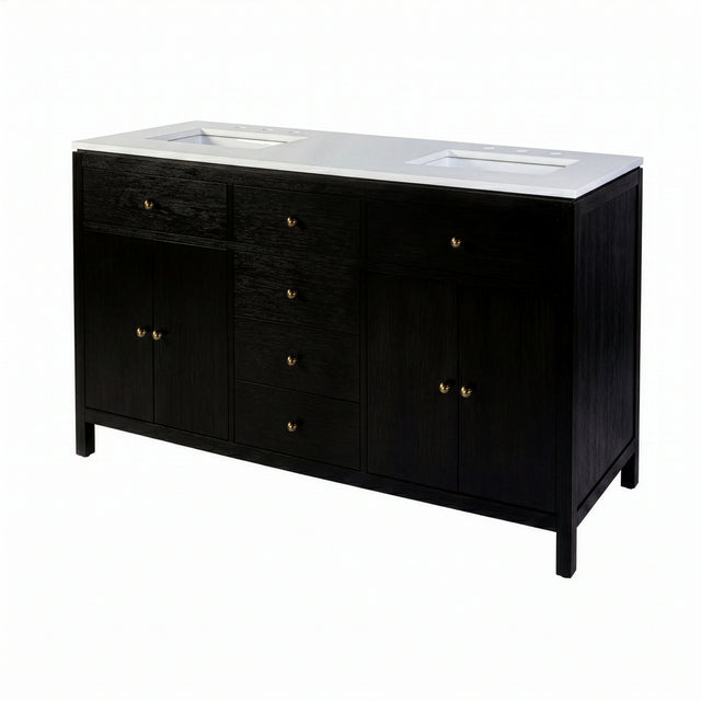 Nora 60 in. W Quartz and Wood Double Sink 4 Drawer Bathroom Vanity Set by Butler Specialty Company