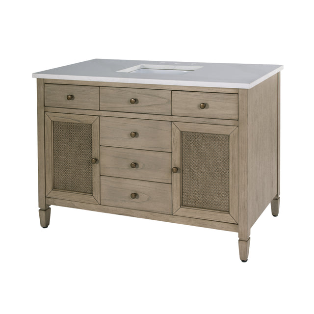 Flagstaff 48 in W. Wood & Quartz 5 Drawer Single Sink Bathroom Vanity by Butler Specialty Company
