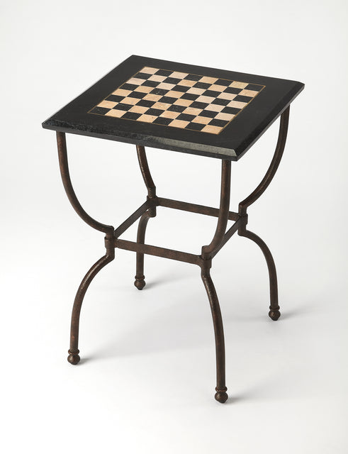 Frankie 18 in. W Square Fossil Stone and Metal Small Game Table by Butler Specialty Company