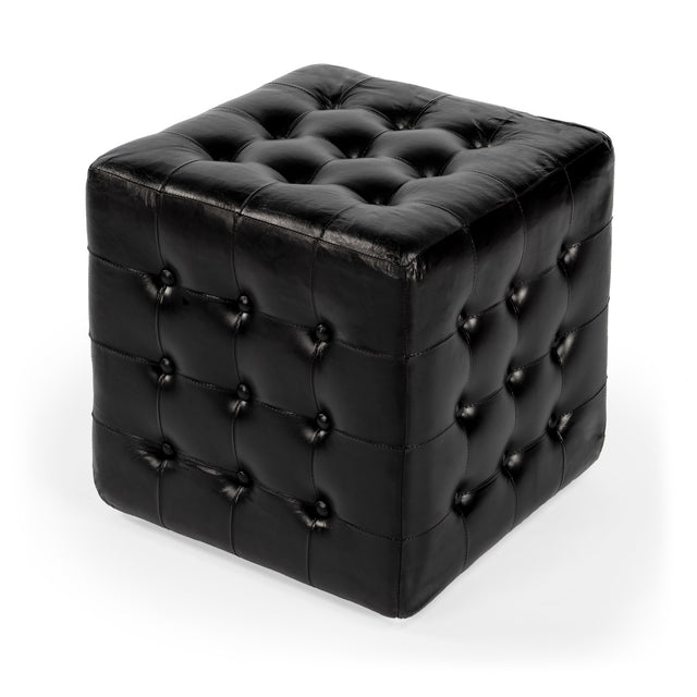 Leon 18 in. Square Button Tufted Leather Cube Ottoman by Butler Specialty Company