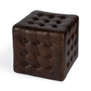 Leon 18 in. Square Button Tufted Leather Cube Ottoman by Butler Specialty Company