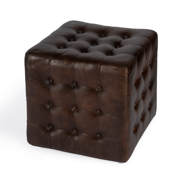 Leon 18 in. Square Button Tufted Leather Cube Ottoman by Butler Specialty Company