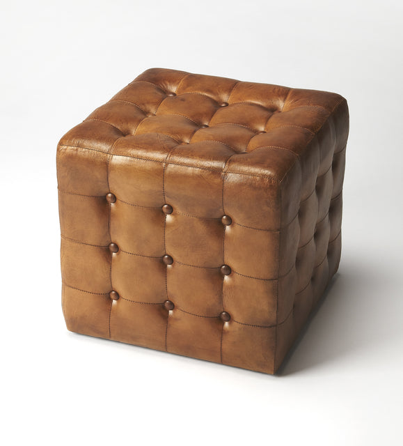 Leon 18 in. Square Button Tufted Leather Cube Ottoman by Butler Specialty Company
