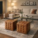 Leon 18 in. Square Button Tufted Leather Cube Ottoman by Butler Specialty Company