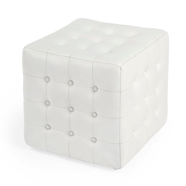 Leon 18 in. Square Button Tufted Leather Cube Ottoman by Butler Specialty Company