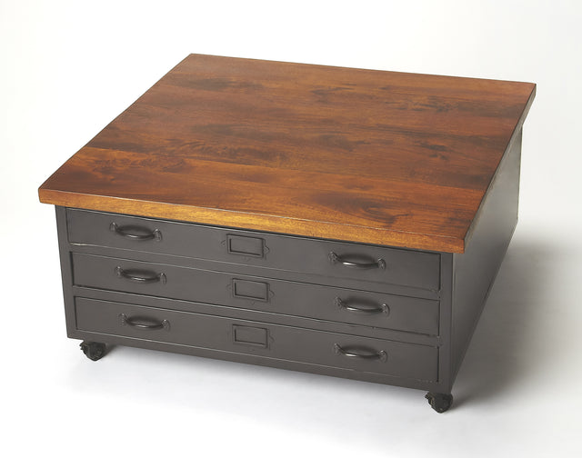 Galvin 36 in. Square Wood Industrial Chic Coffee Table with Storage by Butler Specialty Company