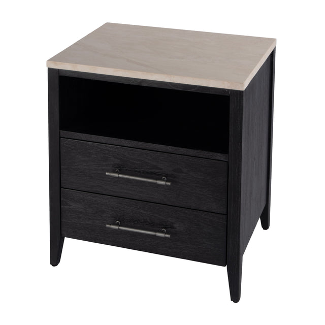 Averly 22 in. W Rectangular Marble and Wood 2 Drawer Nightstand with Top Open Shelf by Butler Specialty Company