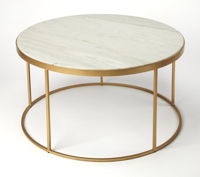 Triton 34 in. W Round Marble and Metal Coffee Table by Butler Specialty Company