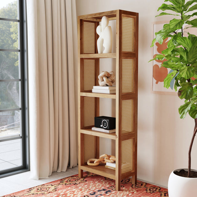 Mesa 24 in. W x 72 in. H Cane and Wood 4 Tier Open Back Etagere Bookcase by Butler Specialty Company