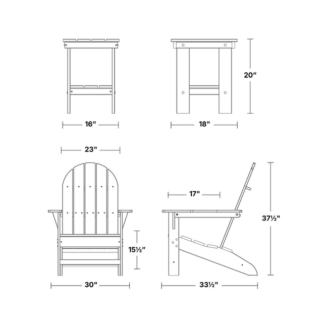 Freedom 3-Piece Traditional Adirondack Chair with Side Table by Wildridge