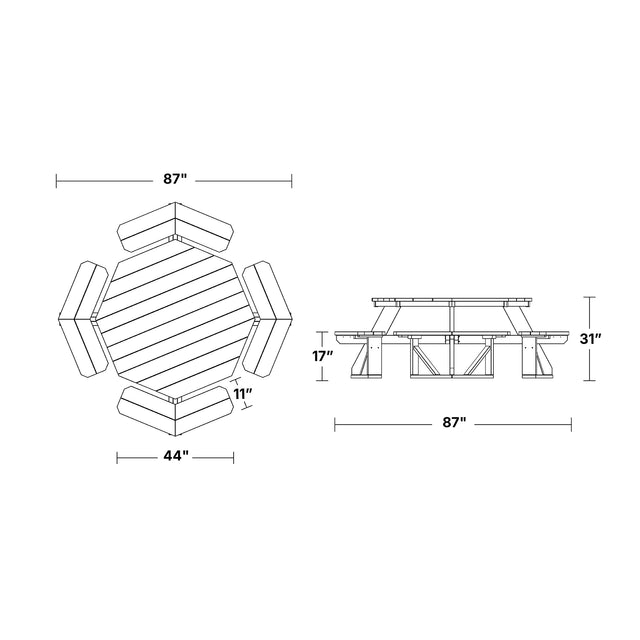 Heritage Octagon Picnic Table with 4 Attached Benches - 2 Tone by Wildridge
