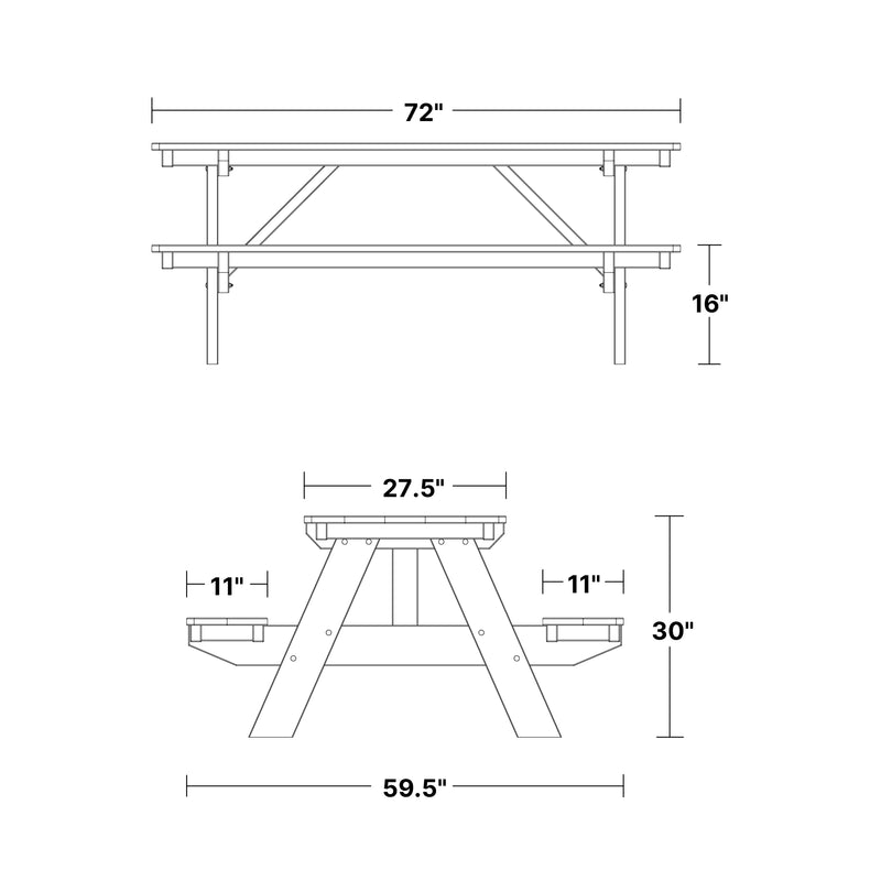 Heritage 72" Picnic Table with Attached Benches by Wildridge