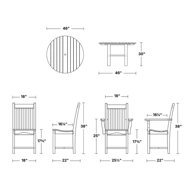 Classic 5-Piece 46 inch Round Patio Dining Set with 2 Side Chairs and 2 Arm Chairs by Wildridge