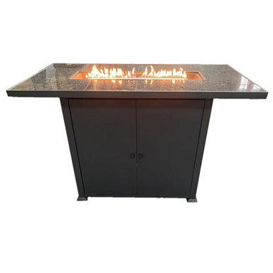 RECTANGULAR BAR HEIGHT MARBLE TOP FIRE PIT with WIND SCREEN