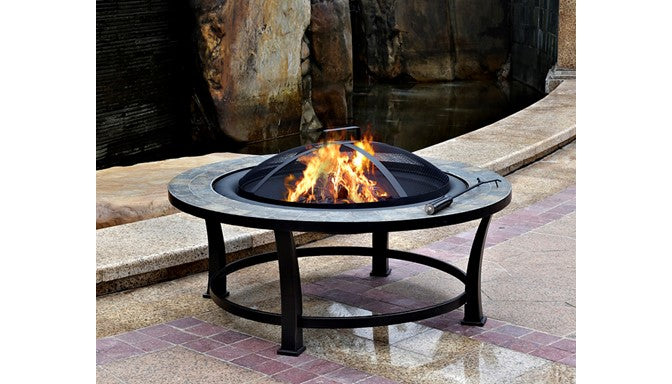 40" Round Wood Burning Fire Pit with Slate Table